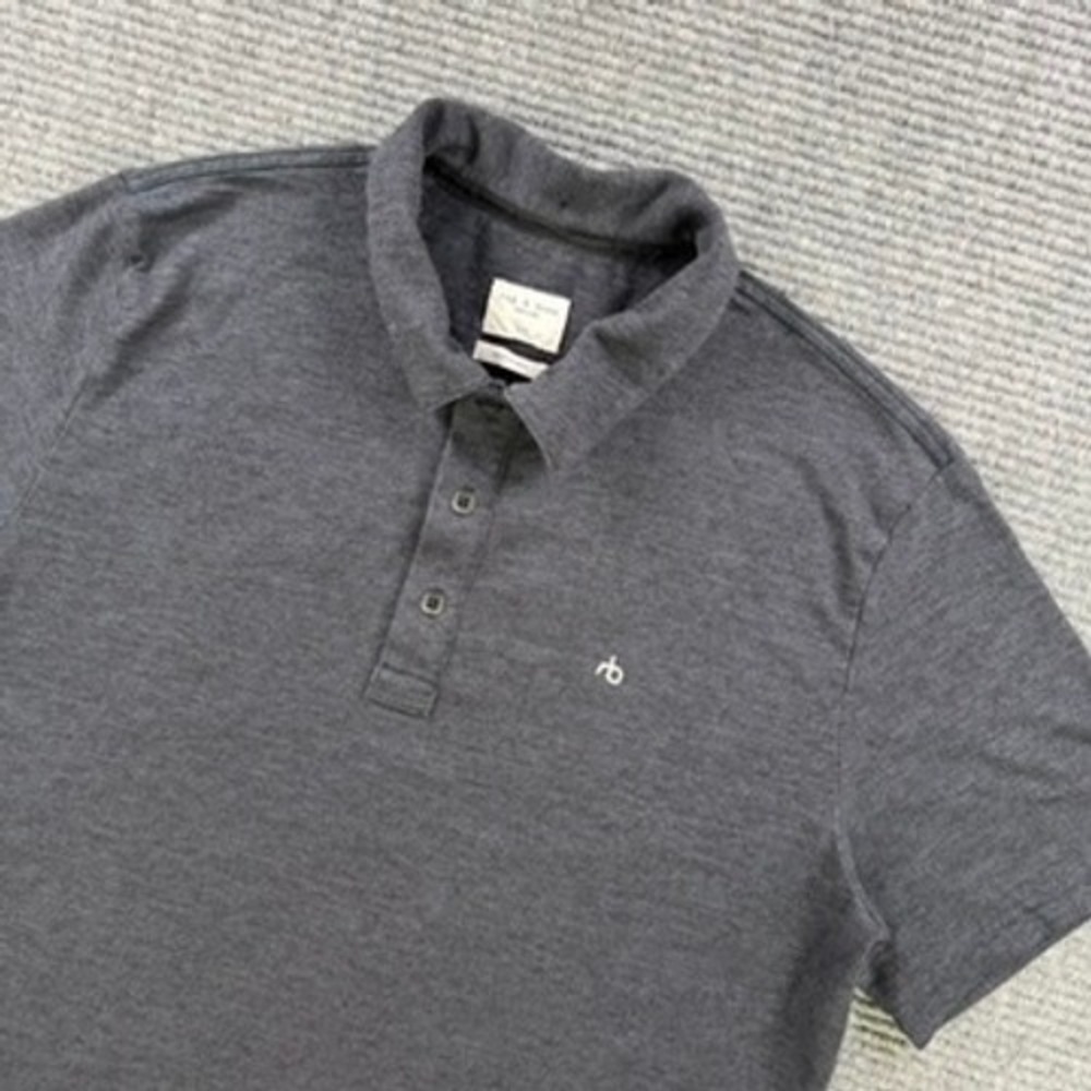 Rag & Bone Short Sleeve Polo Shirt Men Large Heathered Charcoal Gray Causal Work